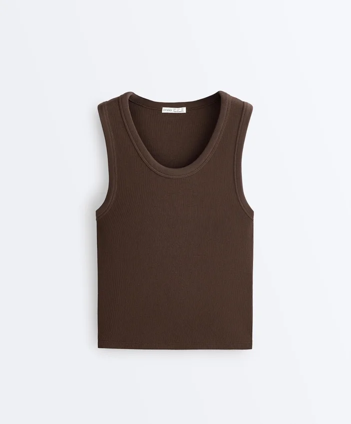 Ripp-T-Shirt mit breiten Trägern, Baumwolle und Modal Ripp-T-Shirt mit breiten Trägern, Baumwolle und Modal