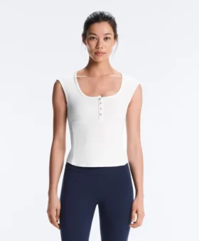Ärmelloses T-Shirt aus Rippstrick mit Knöpfen aus Baumwolle und Modal