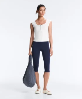 Ärmelloses T-Shirt aus Rippstrick mit Knöpfen aus Baumwolle und Modal