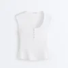 Ärmelloses T-Shirt aus Rippstrick mit Knöpfen aus Baumwolle und Modal