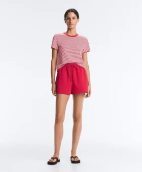 Kurzärmeliges T-Shirt aus Baumwollmischung mit Streifenmuster in Regular Fit
