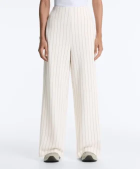 Soft Touch-Nadelstreifen-Hose mit weitem Bein und hoher Taille