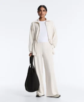 Soft Touch-Nadelstreifen-Hose mit weitem Bein und hoher Taille