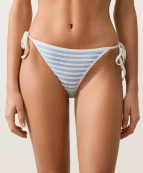 Strukturierter, gestreifter Bikini-Slip mit mittlerer Bedeckung und Bindebändern