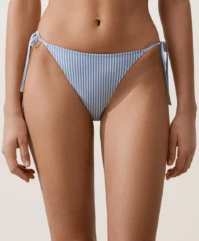 Strukturierter, gestreifter Bikini-Slip mit mittlerer Bedeckung und Bindebändern