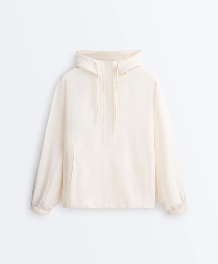 Sweatshirt mit halbem Reissverschluss, Fronttasche, aus einer Mischung aus Lyocell und 24 % Leinen Sweatshirt mit halbem Reissverschluss, Fronttasche, aus einer Mischung aus Lyocell und 24 % Leinen