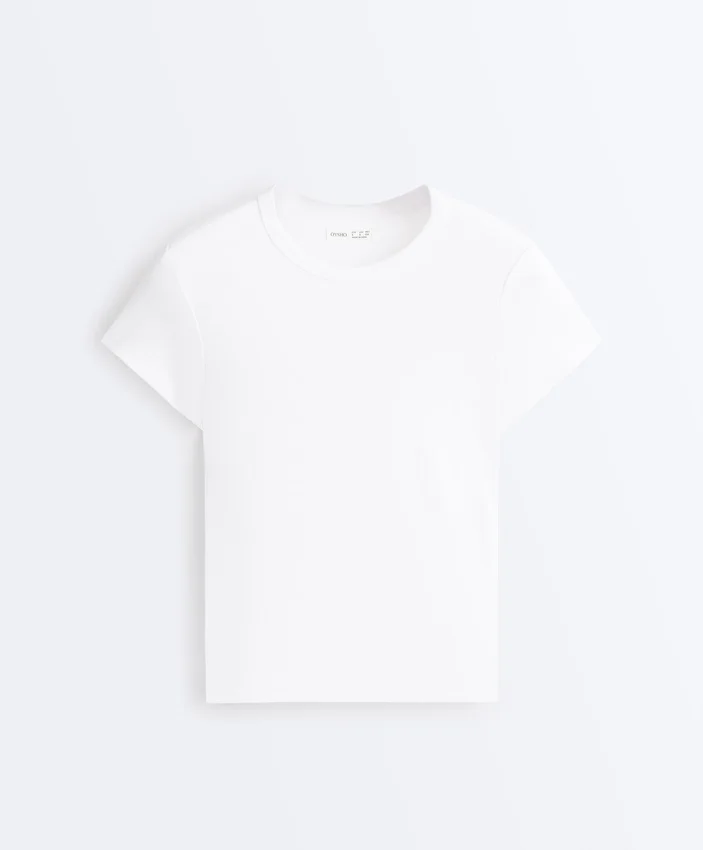 Tailliertes, kurzärmeliges T-Shirt aus Baumwollmischung Tailliertes, kurzärmeliges T-Shirt aus Baumwollmischung