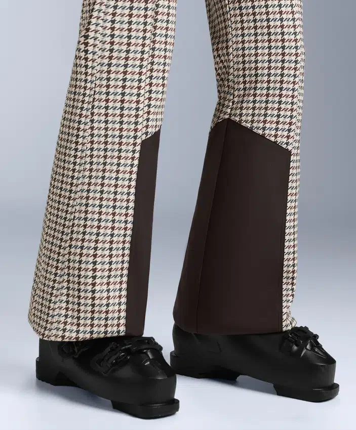 Wasserabweisende, bedruckte, hoch geschnittene Stretch-Skihose mit ausgestelltem Bein Wasserabweisende, bedruckte, hoch geschnittene Stretch-Skihose mit ausgestelltem Bein