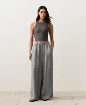 Weite, gestreifte Hose aus 100 % Leinen