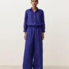 Weite Hose aus 100 % Leinen mit Seitenfalte Weite Hose aus 100 % Leinen mit Seitenfalte