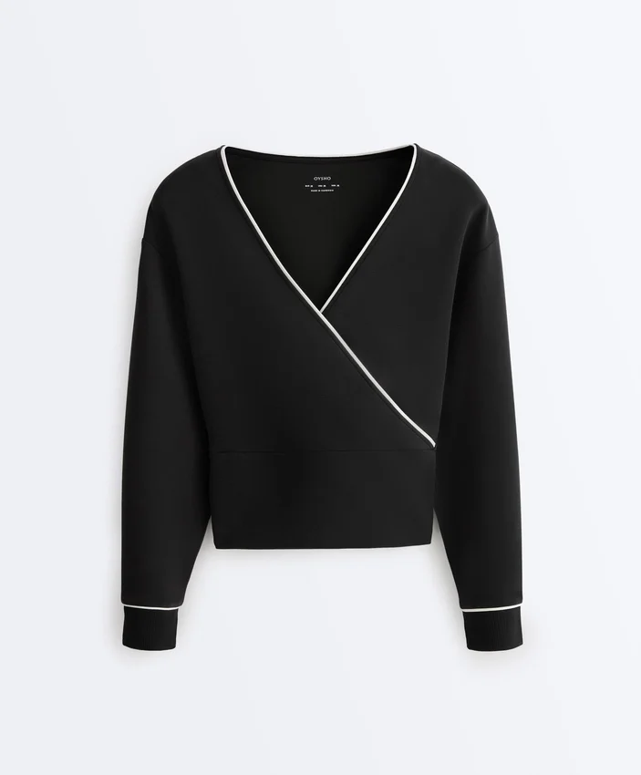 Wickel-Sweatshirt mit Kontrastpaspel und Modal Wickel-Sweatshirt mit Kontrastpaspel und Modal