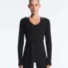 Wickel-T-Shirt aus Baumwollmischgewebe mit Rippstrick